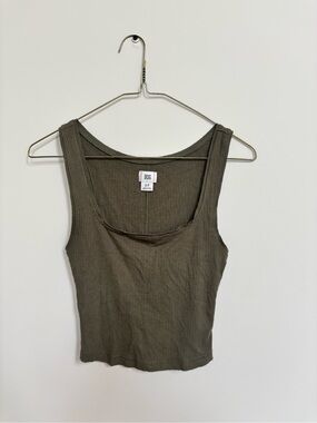 BDG Olive Ribbed Scoop Tank